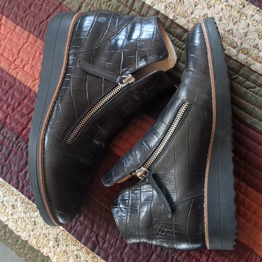 DJANGO & JULIET* 'Ohmyes' Black Double Zip Front Croc Leather Ankle Boot Sz 39 - Picture 11 of 17
